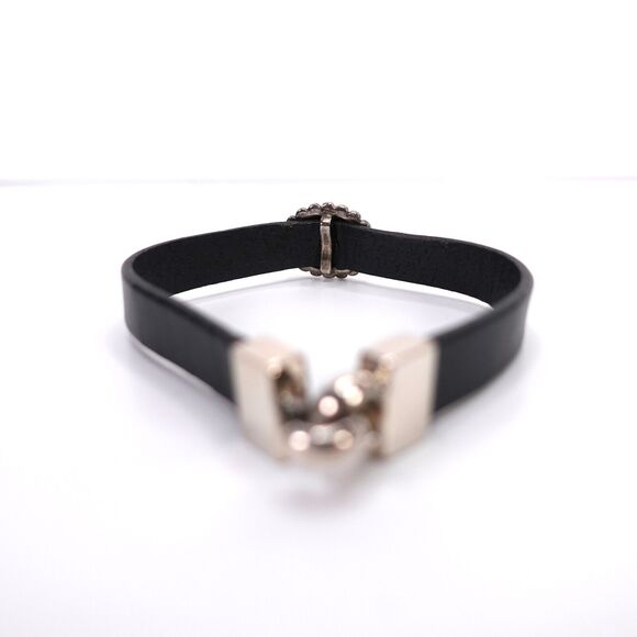 King Baby Star Concho Black Leather Bracelet With Hook Clasp .925 USA - Picture 7 of 11